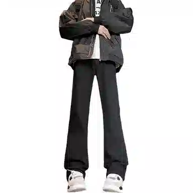 八哥 美式复古高街【弯刀黑牛】简约基础款水洗做旧中腰系带修身纯色直筒阔腿百搭弹力黄泥染薄款微喇牛仔裤 男女同款