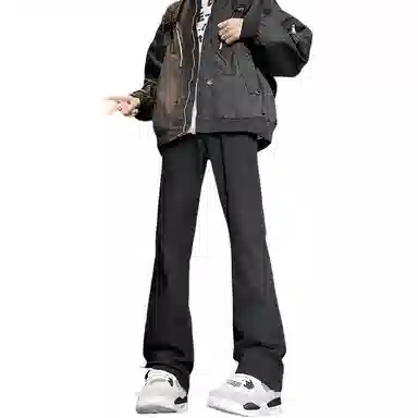 八哥 美式复古高街【弯刀黑牛】简约基础款水洗做旧中腰系带修身纯色直筒阔腿百搭弹力黄泥染薄款微喇牛仔裤 男女同款