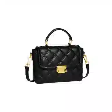 纳兰杜 小香风菱格时尚百搭精致优雅大方通勤 牛皮拼合成革 单肩斜挎手提包 中号 女款 米白色/子夜黑