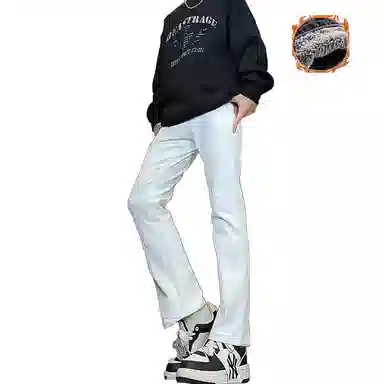 八哥 美式高街简约基础款水洗做旧宽松直筒高腰系带休闲百搭弹力垂感日常通勤牛仔裤 男女同款