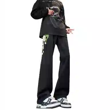 【万针刺绣3D立体浮雕】布客行 显腿长显高显瘦重工美式复古水洗直筒基础款文艺风花卉透气高街舒适亲肤休闲百搭微喇长裤牛仔裤 男女同款