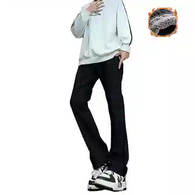 八哥 美式高街简约基础款水洗做旧宽松直筒高腰系带休闲百搭弹力垂感日常通勤牛仔裤 男女同款