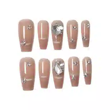 柚予颜 法式晶石猫眼裸色高级感显白美甲半手工穿戴甲  梯型裸粉纯色 纯欲