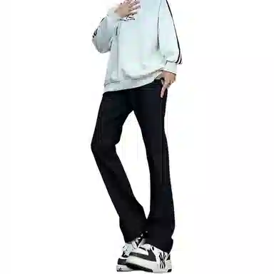 八哥 美式高街简约基础款水洗做旧宽松直筒高腰系带休闲百搭弹力垂感日常通勤牛仔裤 男女同款