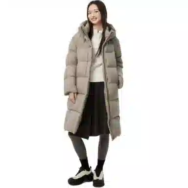 坦博尔 长款连帽过膝长袖通勤面包服羽绒服 女款