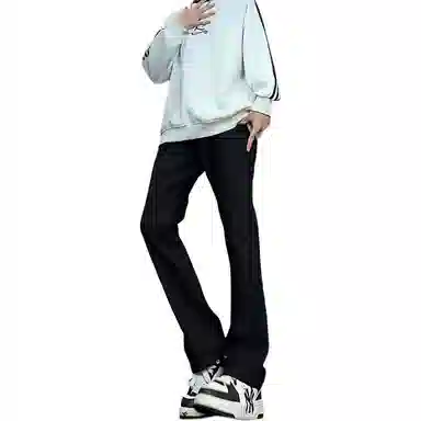 八哥 美式高街简约基础款水洗做旧宽松直筒高腰系带休闲百搭弹力垂感日常通勤牛仔裤 男女同款