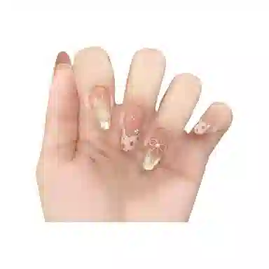 柚予颜 甜酷豹纹法式猫眼蝴蝶结高级美甲穿戴甲  长款粉色渐变 纯欲