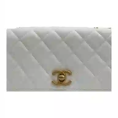 CHANEL WOC Small Gold Ball Chain Shoulder Quilted Lambskin Wallet Bag White