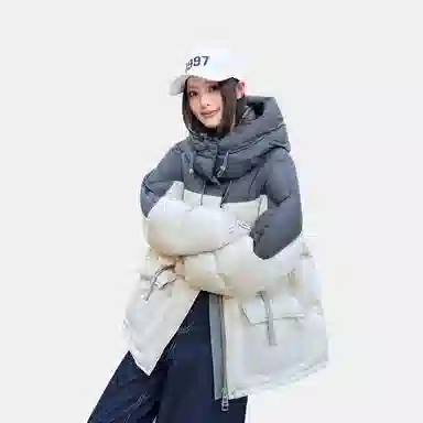 鸭鸭 撞色宽松休闲面包服羽绒服 女款