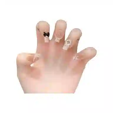 柚予颜 手工穿戴甲小香风高级感珍珠蝴蝶结辣妹甜美美甲  中长款裸色晕染 纯欲