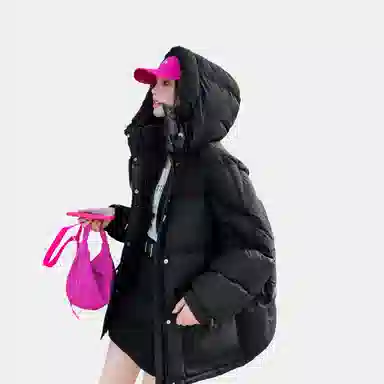 鸭鸭 撞色宽松休闲面包服羽绒服 女款