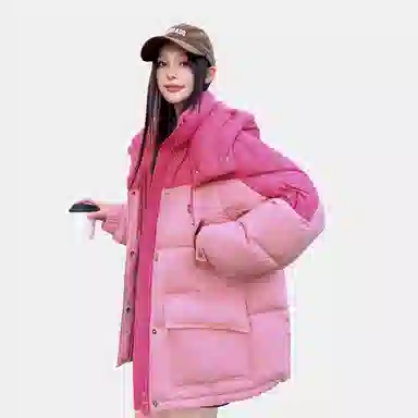 鸭鸭 撞色宽松休闲面包服羽绒服 女款