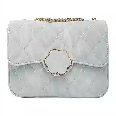 稻草人 经典菱格山茶花设计 翻盖开合大容量 链条包腋下包单肩包 聚氨酯革 斜挎包 常规 女款 灰蓝/淡绿/浅粉色