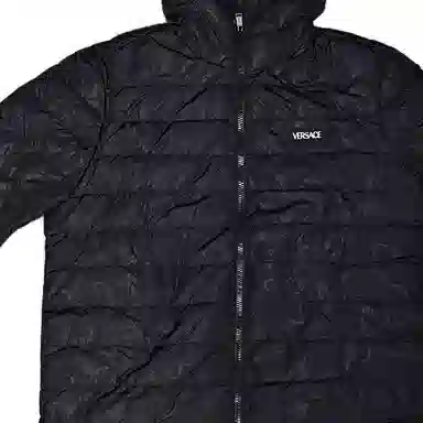 范思哲 提花满印拉链开合连帽长袖羽绒服 男款 黑色