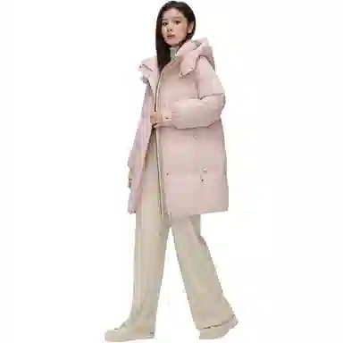 鸭鸭 纯色基础款中长款时尚百搭连帽保暖休闲宽松外套羽绒服 女款