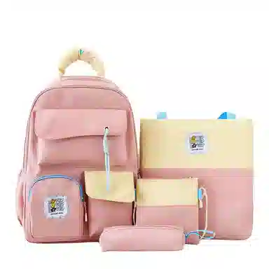 泰格奴 撞色系轻便百搭个性气质高级感潮流时尚初中高中大学生上课书包 尼龙 组合装 男女同款情侣款 多色