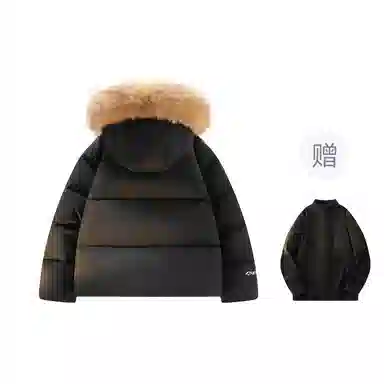 鸭鸭 美式复古风潮流可拆卸毛领加厚棉服短款版型耐磨面料保暖舒适时尚拉链学院风连帽外套显瘦潮流无性别宽松百搭长袖羽绒服 男女同款