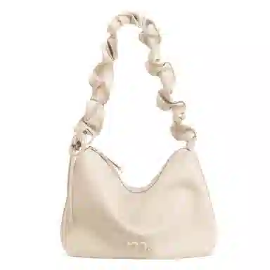 妙迪 早春轻便云朵托特包小众慵懒风抽绳褶皱软皮宽肩带通勤学院风腋下包 牛皮 手提单肩斜挎包 女款 香草奶油白