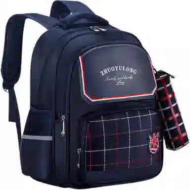 芭菲尼 开学季高颜值多隔层书包年级英伦风护脊减压双肩背包耐磨包包 牛津布 双肩包 儿童款 蓝色/粉色