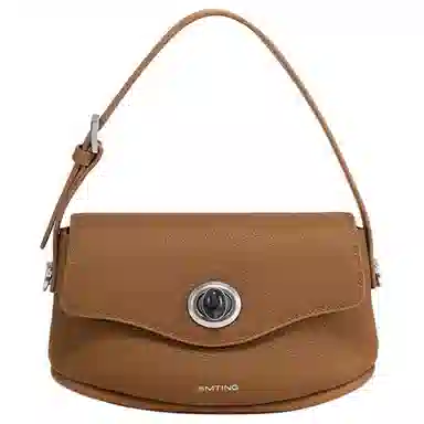 西木汀 枫糖 小众品牌设计复古百搭通勤高级感单肩包 头层牛皮 手提包 小号 女款 焦糖棕/大象灰