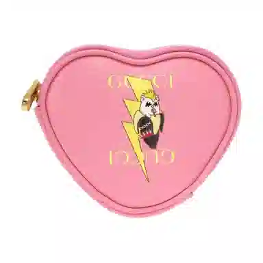 Gucci x Bananya Heart Banana Lightning Leather Coin Purse Pink