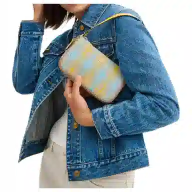 COACH Nolita 19 Plaid Top Zip Small Tote Blue Yellow