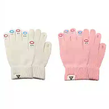 匹克 可爱表情卡哇伊 锦纶 冬季保暖绒线手套 女款