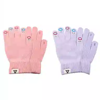 匹克 可爱表情卡哇伊 锦纶 冬季保暖绒线手套 女款