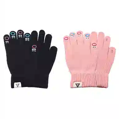 匹克 可爱表情卡哇伊 锦纶 冬季保暖绒线手套 女款