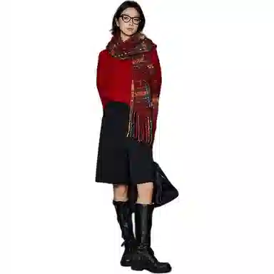 美洋 绵羊毛混纺圆领卷边毛衣 女款