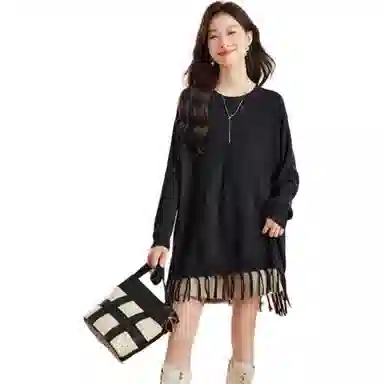 曲韩 套头纯色简约毛衣 女款 黑色