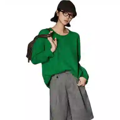 美洋 绵羊毛混纺圆领卷边毛衣 女款