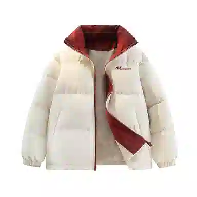 鸭鸭 舒适纯色拉链开合落肩长袖短款羽绒服 男女同款