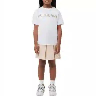 Burberry Logo Embroidered Cotton T-Shirt Kids White