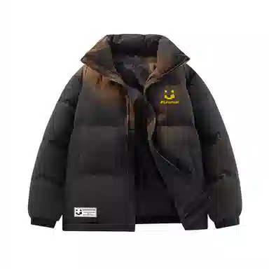 鸭鸭 创意笑脸字母刻字膜简约时尚设计运动休闲美式复古潮流户外撞色立领防风防寒宽松舒适百搭通勤保暖羽绒服 男女同款