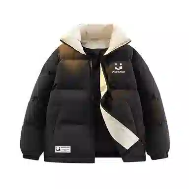 鸭鸭 创意笑脸字母刻字膜简约时尚设计运动休闲美式复古潮流户外撞色立领防风防寒宽松舒适百搭通勤保暖羽绒服 男女同款