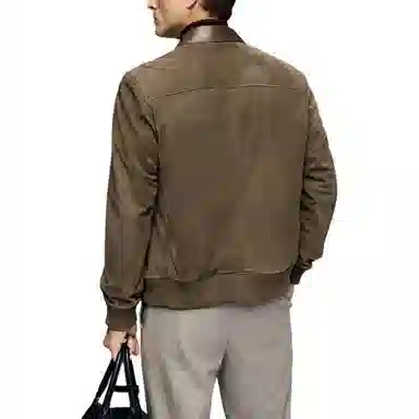 丹宁哲学 高端反绒绵羊皮纯色长袖翻领直筒型皮衣 男款