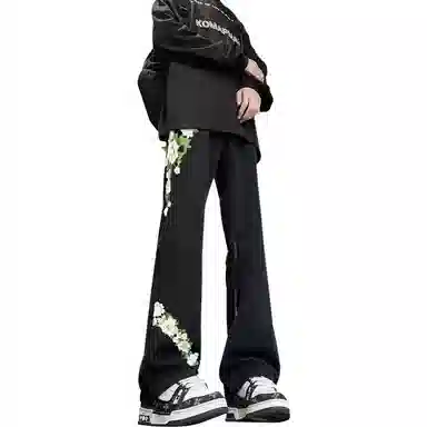 【万针刺绣3D立体浮雕】布客行 显腿长显高显瘦重工美式高街复古水洗直筒基础款花卉透气舒适亲肤休闲百搭微喇长裤牛仔裤 男女同款