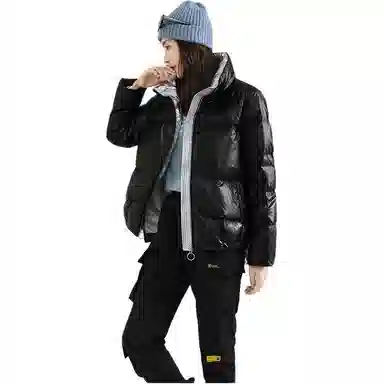 鸭鸭 免洗亮面时尚立领短款羽绒服 女款 黑色