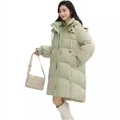 鸭鸭 高端中长款过膝面包服连帽羽绒服 女款