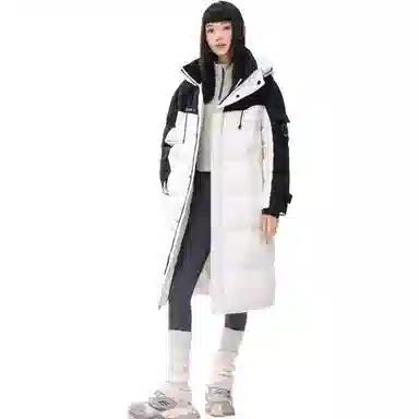 鸭鸭 长款连帽过膝加厚通勤学院时尚百搭休闲羽绒服 男女同款