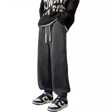 顶峰保罗 美式潮牌字母宽松运动加绒裤子无性别主义高级感秋季穿搭显高显瘦潮流百搭休闲裤 男女同款