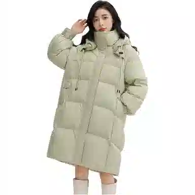 鸭鸭 高端中长款过膝面包服连帽羽绒服 女款