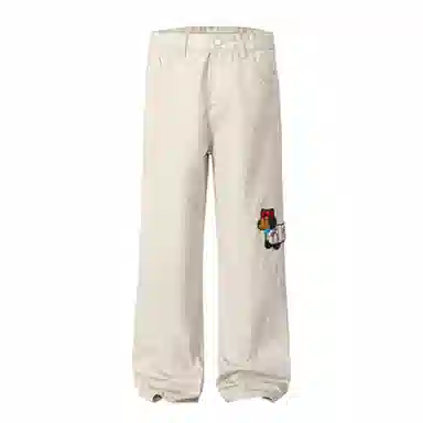 顶峰保罗 美式腊肠小狗刺绣直筒阔腿长裤百搭宽松重磅情侣潮牌凉感透气设计感显瘦显高休闲裤 男女同款