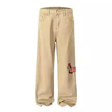 顶峰保罗 美式腊肠小狗刺绣直筒阔腿长裤百搭宽松重磅情侣潮牌凉感透气设计感显瘦显高休闲裤 男女同款