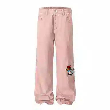 顶峰保罗 美式腊肠小狗刺绣直筒阔腿长裤百搭宽松重磅情侣潮牌凉感透气设计感显瘦显高休闲裤 男女同款