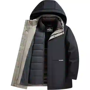 鸭鸭 三合一系列 中老年纯色商务休闲可拆卸帽短款户外防风保暖厚款羽绒服外套 男