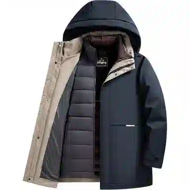 鸭鸭 三合一系列 中老年纯色商务休闲可拆卸帽短款户外防风保暖厚款羽绒服外套 男