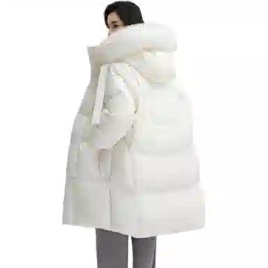 鸭鸭 通勤长款纯色连帽简约保暖羽绒服 女款