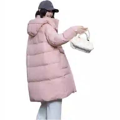 鸭鸭 时尚纯色口袋连帽中长款羽绒服 女款